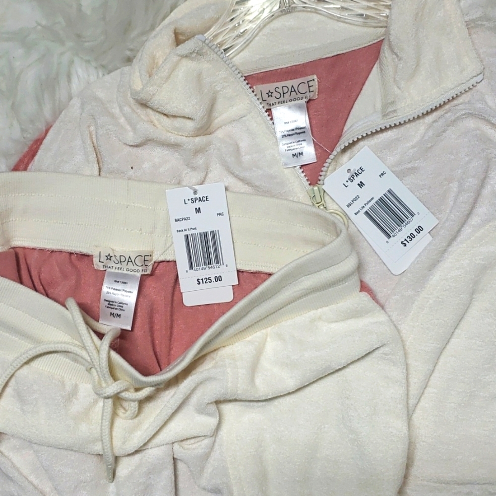 NWT L Space Crop Top & Jogger Set Pink Cream Color Block Size M - Picture 8 of 8